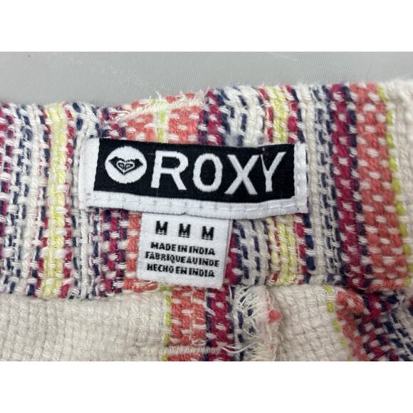 Roxy Micro Mini Low Rise Drawstring Shorts Size M Multicolor Striped Retro Beach - Picture 7 of 9